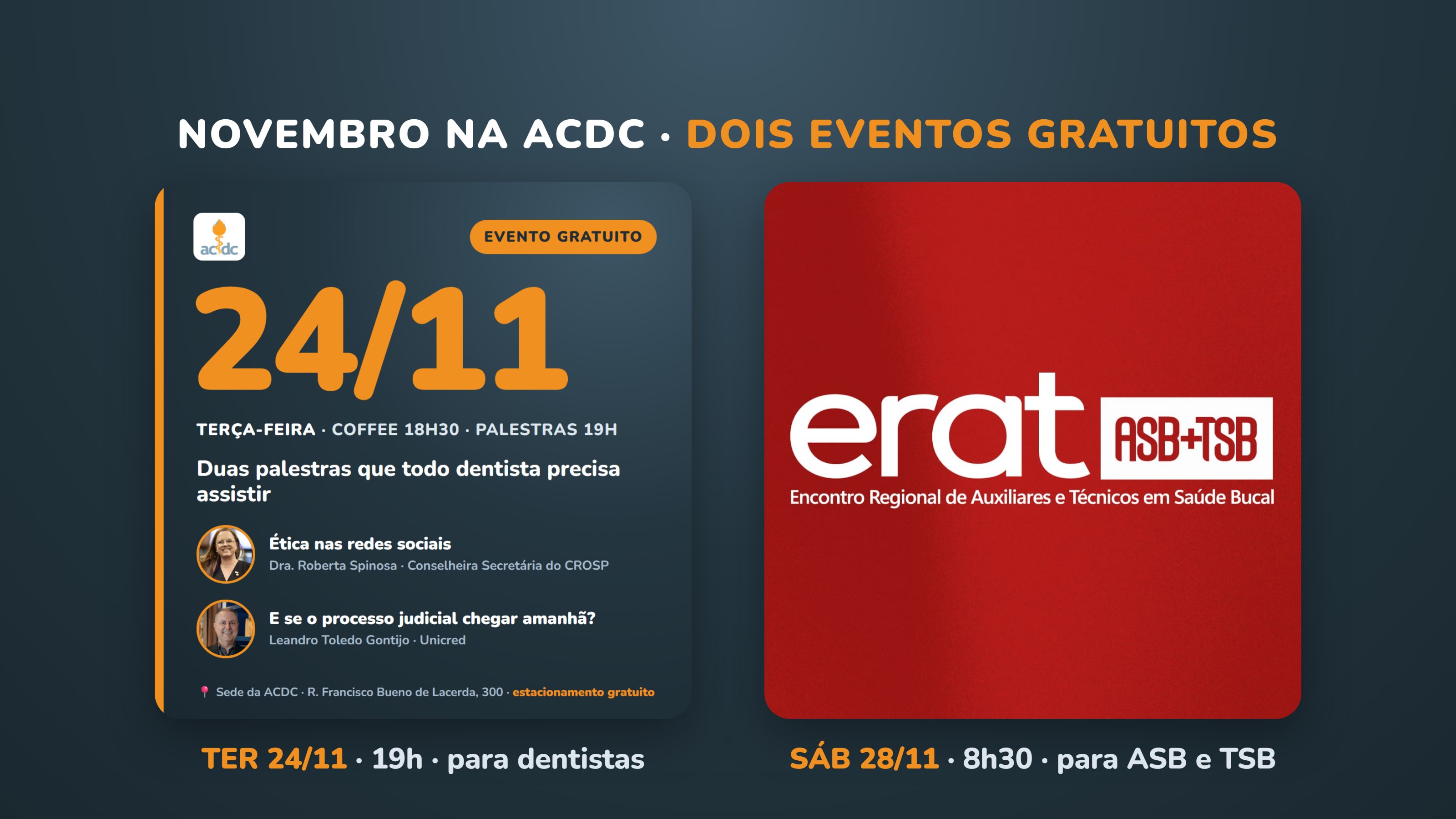 Novembro na ACDC: dois eventos gratuitos na sede